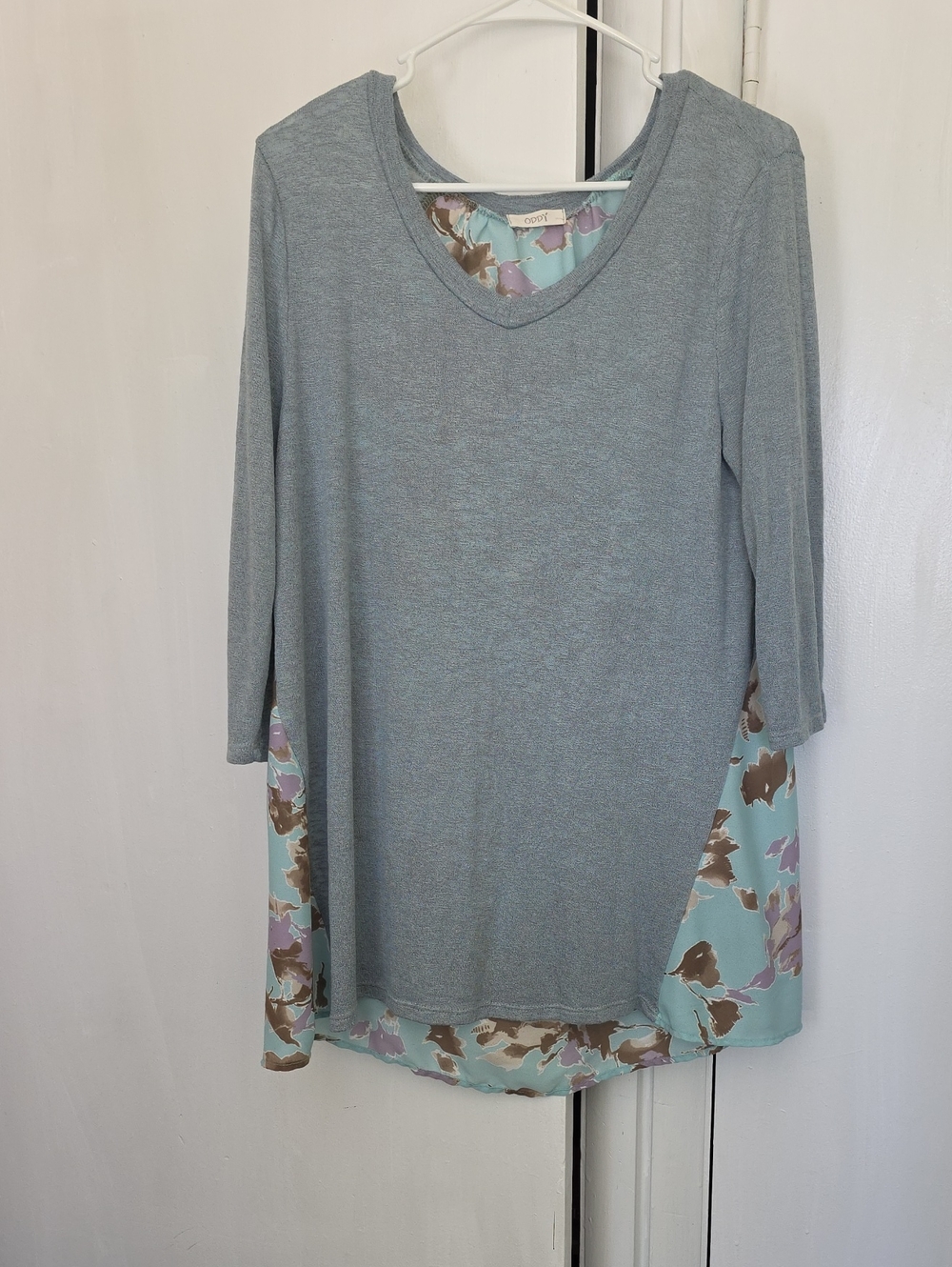 Light Blue 3/4 Sleeve Top with Floral Back